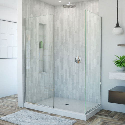 DreamLine  SHDR-3230342-01 Linea Frameless Shower Door. Two Glass Panels: 34 in. x 72 in. and 30 in. x 72 in. Chrome Finish
