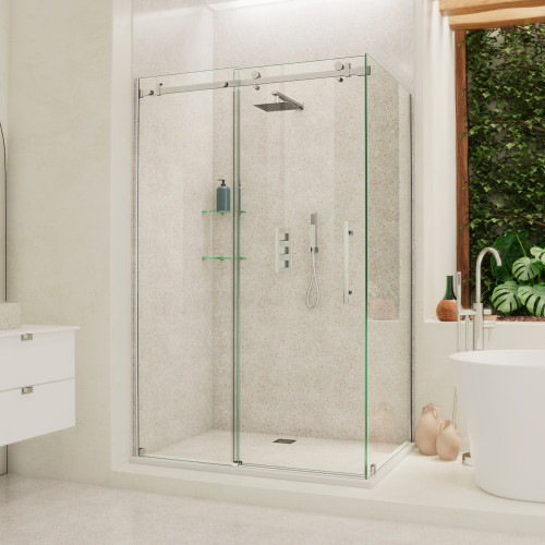 DreamLine  SHEN-6434480-07 Enigma Air 48-3/8 in. W x 34-3/4 in. D Frameless Shower Enclosure in Brushed Stainless Steel