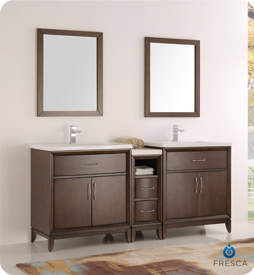 Fresca FVN21-301230AC Cambridge 72" Antique Coffee Double Sink Traditional Bathroom Vanity w/ Mirrors