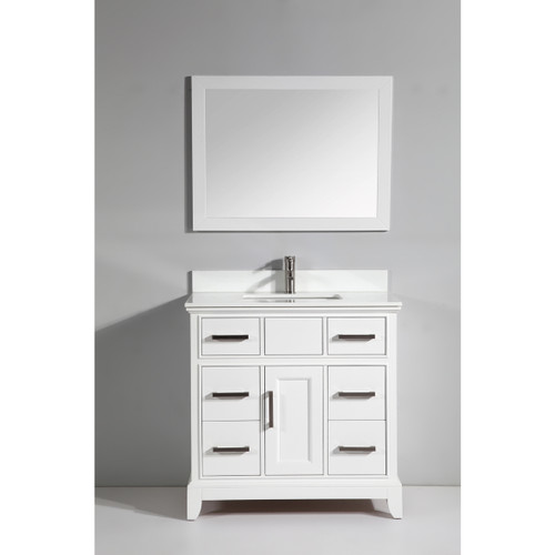 Vanity Art VA1036W 36 Inch Vanity Cabinet with Engineered Marble Vanity Top & Mirror - White