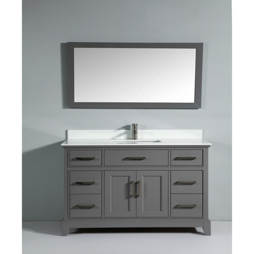 Vanity Art VA1060G 60 Inch Single Sink Vanity Cabinet with Engineered Marble Vanity Top & Mirror - Grey