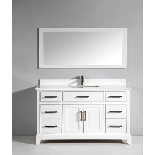 Vanity Art VA1060W 60 Inch Single Sink Vanity Cabinet with Engineered Marble Vanity Top & Mirror - White