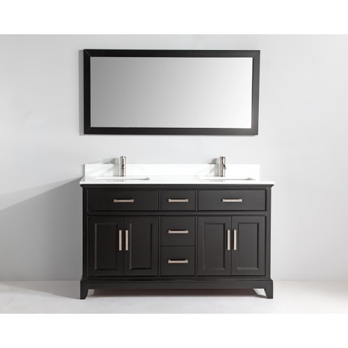 Vanity Art VA1060DE 60 Inch Double Sink Vanity Cabinet with Engineered Marble Vanity Top & Mirror - Espresso