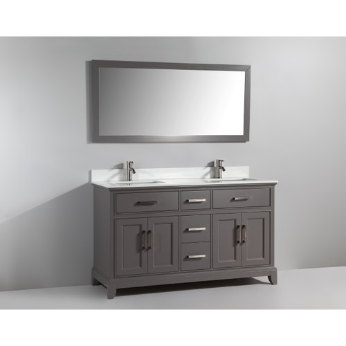 Vanity Art VA1060DG 60 Inch Double Sink Vanity Cabinet with Engineered Marble Vanity Top & Mirror - Grey