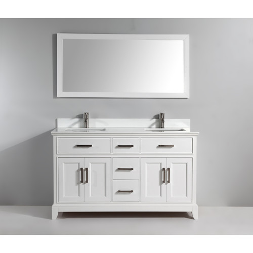 Vanity Art VA1060DW 60 Inch Double Sink Vanity Cabinet with Engineered Marble Vanity Top & Mirror - White