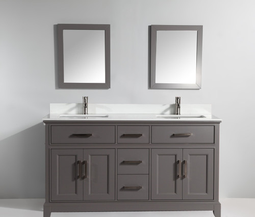 Vanity Art VA1072DG 72 Inch Double Sink Vanity Cabinet with Engineered Marble Vanity Top & Mirror - Grey