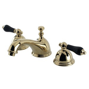 Kingston Brass Two Handle Widespread Lavatory Faucet With Black Porcelain Lever Handle - Polished Brass - KS3962PKL