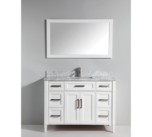 Vanity Art VA2048W 48 Inch Vanity Cabinet with Carrara Marble Sink & Mirror - White