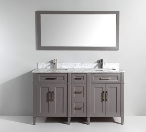 Vanity Art VA2060DG 60 Inch Double Sink Vanity Cabinet with Carrara Marble Sink & Mirror - Grey