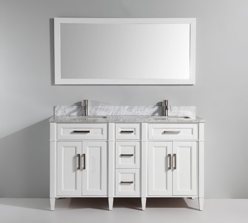 Vanity Art VA2060DW 60 Inch Double Sink Vanity Cabinet with Carrara Marble Sink & Mirror - White