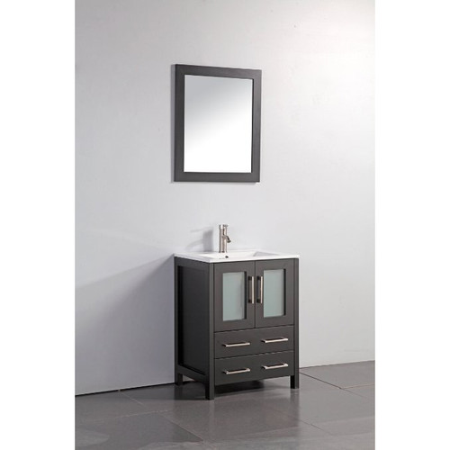 Vanity Art VA3024E 24 Inch Glass & Wood Vanity with Ceramic Sink & Mirror - Espresso