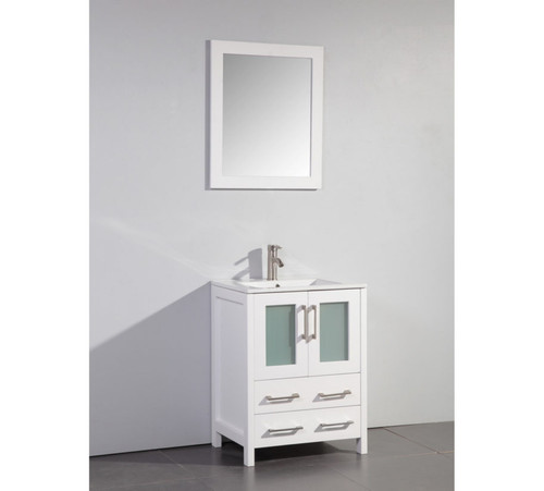 Vanity Art VA3024W 24 Inch Glass & Wood Vanity with Ceramic Sink & Mirror - White