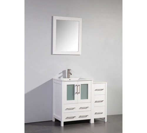Vanity Art 36 Inch Vanity Cabinet with Ceramic Sink & Mirror - White - VA3024-36W