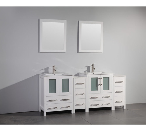 Vanity Art 72 Inch Double Sink Vanity Cabinet with Ceramic Sink & Mirror - White - VA3024-72W