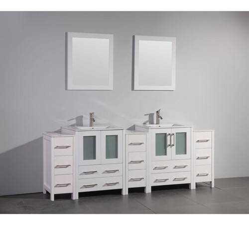 Vanity Art VA3024-84W 84 Inch Double Sink Vanity Cabinet with Ceramic Sink & Mirror - White