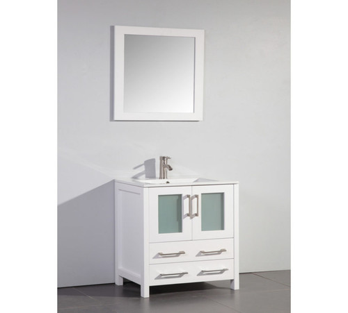 Vanity Art VA3030W 30 Inch Vanity Cabinet with Ceramic Integrated Sink & Mirror - White