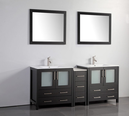 Vanity Art VA3030-72E 72 Inch Double Sink Vanity Cabinet with Ceramic Sink & Mirror - Espresso