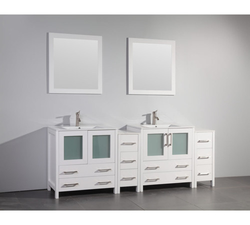 Vanity Art VA3030-84W 84 Inch Double Sink Vanity Cabinet with Ceramic Sink & Mirror - White