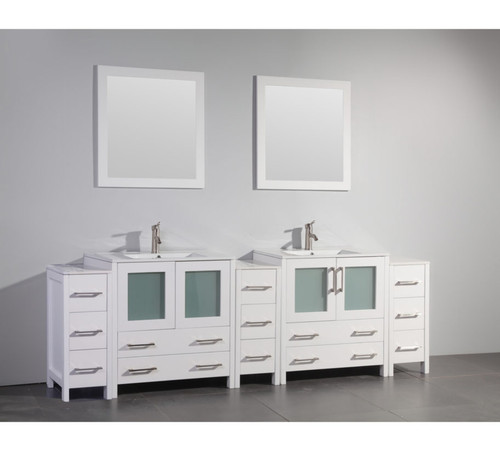 Vanity Art VA3030-96W 96 Inch Double Sink Vanity Cabinet with Ceramic Sink & Mirror - White