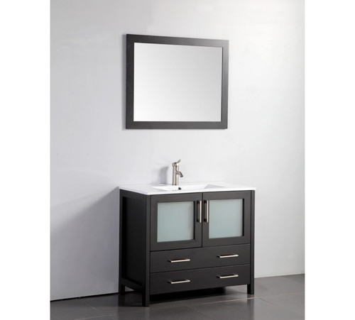 Vanity Art 36 Inch Vanity Cabinet with Integrated Ceramic Sink & Mirror - Espresso - VA3036E