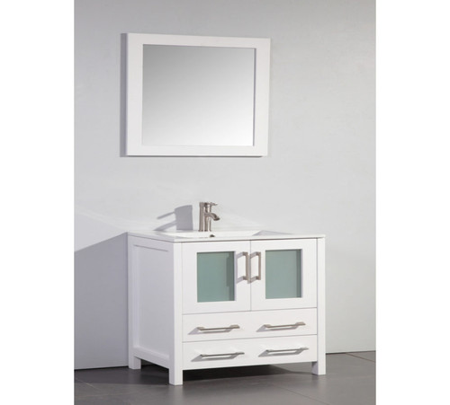 Vanity Art VA3036W 36 Inch Vanity Cabinet with Integrated Ceramic Sink & Mirror - White