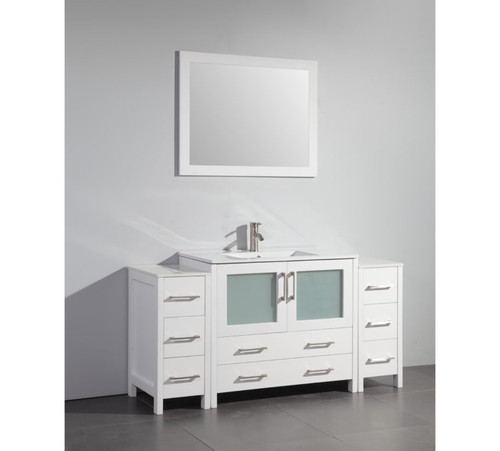 Vanity Art VA3036-60W 60 Inch Vanity Cabinet with Ceramic Sink & Mirror - White