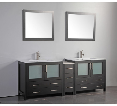 Vanity Art VA3036-84E 84 Inch Double Sink Vanity Cabinet with Ceramic Sink & Mirror - Espresso