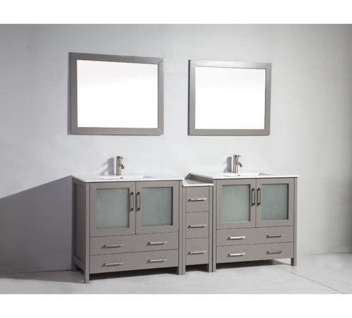 Vanity Art VA3036-84G 84 Inch Double Sink Vanity Cabinet with Ceramic Sink & Mirror - Grey