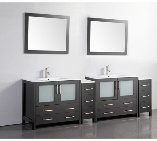 Vanity Art VA3036-96E 96 Inch Double Sink Vanity Cabinet with Ceramic Sink & Mirror - Espresso