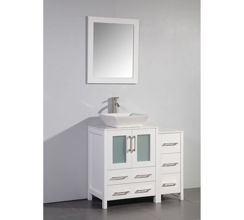 Vanity Art VA3124-36W 36 Inch Vanity Cabinet with Ceramic Vessel Sink & Mirror - White