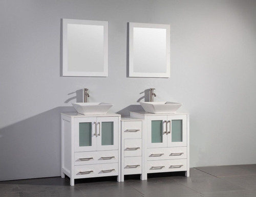 Vanity Art VA3124-60W 60 Inch Double Sink Vanity Cabinet with Ceramic Vessel Sink & Mirror - White