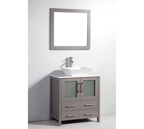 Vanity Art 30 Inch Vanity Cabinet with Ceramic Top & Vessel Sink & Mirror - Grey - VA3130G