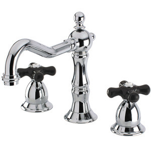 Kingston Brass Two Handle Widespread Lavatory Faucet With Black Porcelain Cross Handle - Polished Chrome KS1971PKX