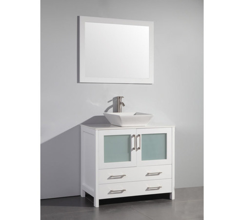 Vanity Art VA3136W 36 Inch Vanity Cabinet with Ceramic Vessel Sink & Mirror - White