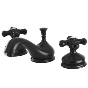 Kingston Brass Two Handle Widespread Lavatory Faucet With Black Porcelain Cross Handle - Oil Rubbed Bronze KS1165PKX