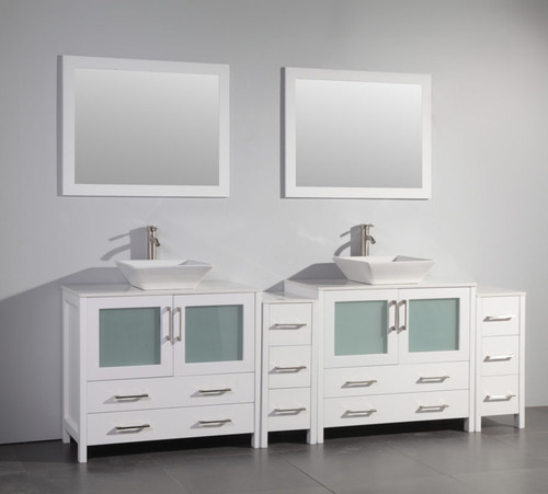 Vanity Art VA3136-96W 96 Inch Double Sink Vanity Cabinet with Ceramic Vessel Sink & Mirror - White