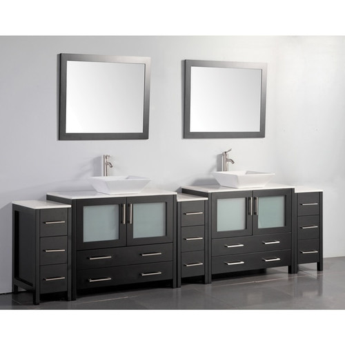 Vanity Art VA3136-108E 108 Inch Double Sink Bathroom Vanity Cabinet with Two Sinks & Two Mirror - Espresso