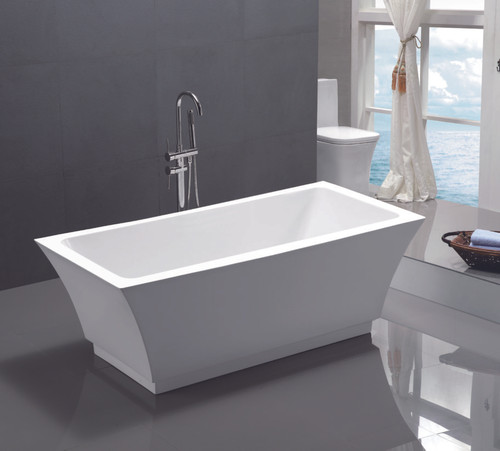 Vanity Art 59" Freestanding Acrylic Soaking Bathtub - White/Polished Chrome Trim - VA6817-S-PC