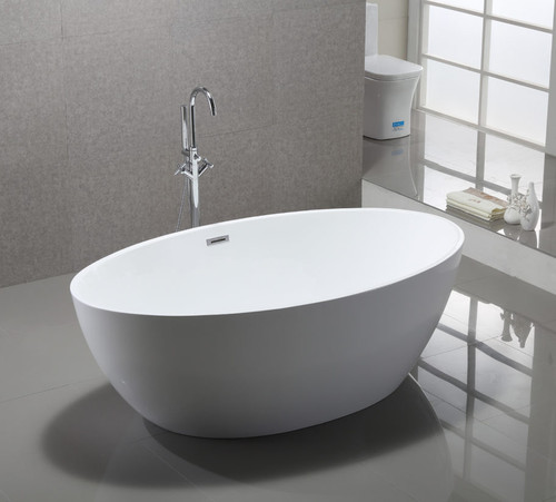 Vanity Art 69" Freestanding Acrylic Soaking Bathtub - White/Polished Chrome Trim - VA6834-L-PC