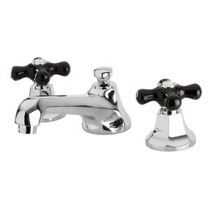 Kingston Brass Two Handle Widespread Lavatory Faucet With Black Porcelain Cross Handle - Polished Chrome KS4461PKX