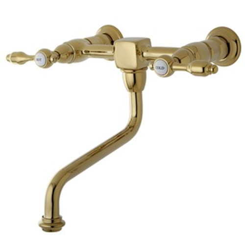 Kingston Brass Two Handle Wall Mount Vintage Vessel Sink Faucet - Polished Brass - KS1212TAL
