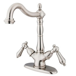 Kingston Brass Two Handle Single Hole Lavatory Faucet with Optional Cover Plate - Brushed Nickel - KS1498AL