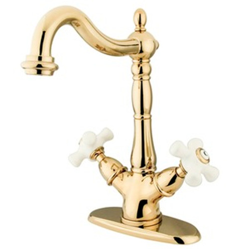 Kingston Brass Two Handle Single Hole Lavatory Faucet with Optional Cover Plate - Polished Brass KS1492PX