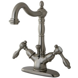 Kingston Brass Two Handle Single Hole Lavatory Faucet With Brass Pop-Up Drain - Brushed Nickel - KS1438TAL