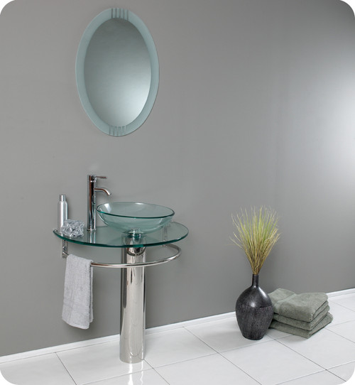 FVN1060 Fresca Attrazione 30" Modern Glass Bathroom Vanity w/ Frosted Edge Mirror