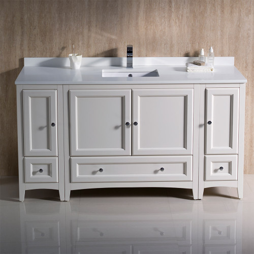 Fresca FCB20-123612AW-CWH-U Oxford 60" Antique White Traditional Bathroom Cabinets w/ Top & Sink
