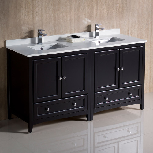 Fresca FCB20-3030ES-CWH-U Oxford 60" Espresso Traditional Double Sink Bathroom Cabinets w/ Top & Sinks