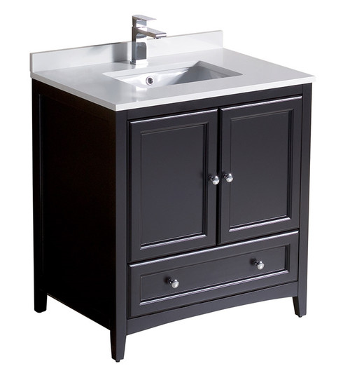 FCB2030ES-CWH-U Oxford 30" Espresso Traditional Bathroom Cabinet w/ Top & Sink