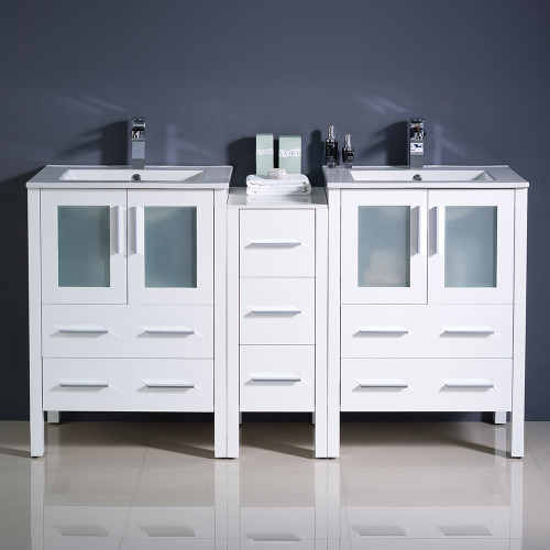 Fresca  FCB62-241224WH-I Fresca Torino 60" White Modern Double Sink Bathroom Cabinets w/ Integrated Sinks