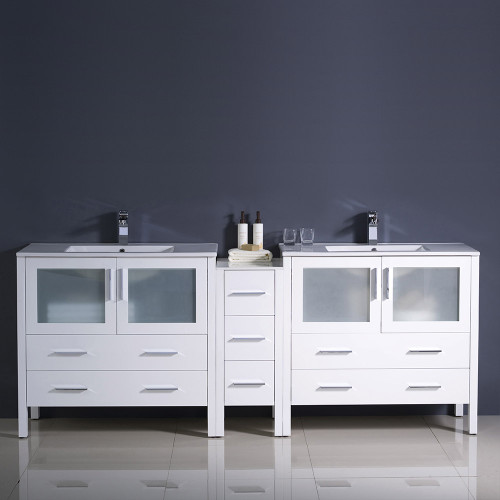 Fresca FCB62-301230WH-I Fresca Torino 72" White Modern Double Sink Bathroom Cabinets w/ Integrated Sinks